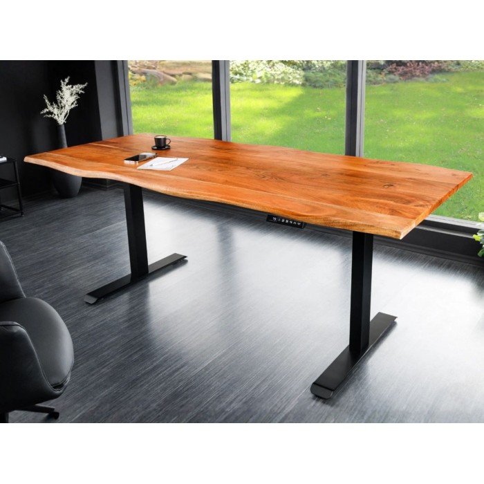 Bureau électrique haut de gamme ARKAYA 140 cm in massief acaciahout met natuurlijke rand - Verstelbare hoogte