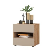 Comodino VOX con 2 cassetti e uno scomparto, colore quercia e beige