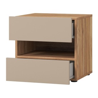 Comodino VOX con 2 cassetti e uno scomparto, colore quercia e beige