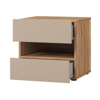 Comodino VOX con 2 cassetti e uno scomparto, colore quercia e beige