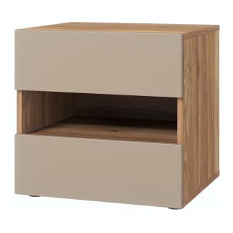 Comodino VOX con 2 cassetti e uno scomparto, colore quercia e beige