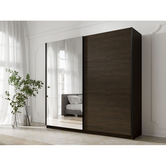 Armario ARSALA 200 cm nogal con espejo y puertas correderas de diseño