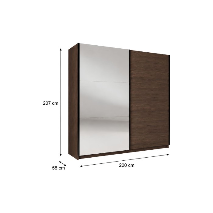 Armario ARSALA 200 cm nogal con espejo y puertas correderas de diseño