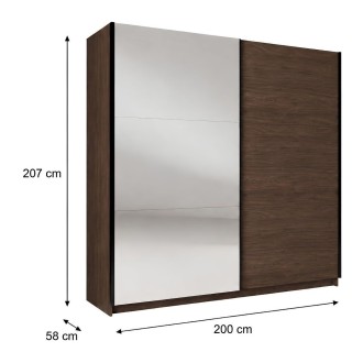 Armario ARSALA 200 cm nogal con espejo y puertas correderas de diseño