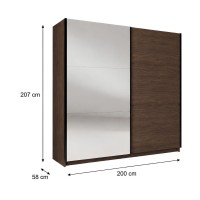 Armario ARSALA 200 cm nogal con espejo y puertas correderas de diseño