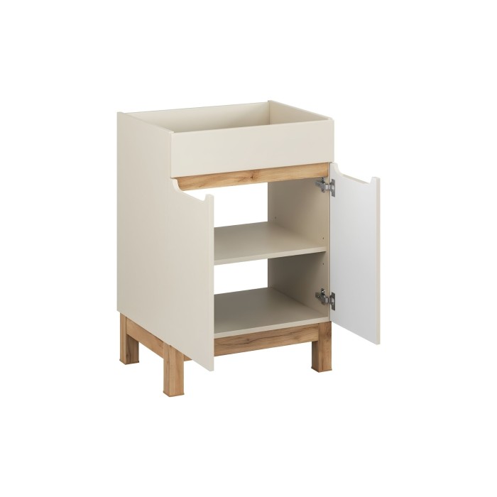 Insieme ERMANO cashmere 60cm: mobile sotto lavabo + piano per lavabo bisellato + lavabo da appoggio bianco