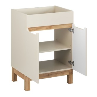Insieme ERMANO cashmere 60cm: mobile sotto lavabo + piano per lavabo bisellato + lavabo da appoggio bianco