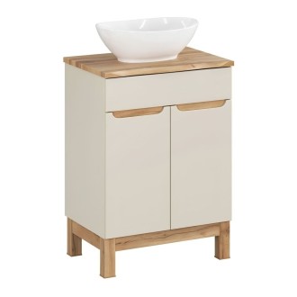 Insieme ERMANO cashmere 60cm: mobile sotto lavabo + piano per lavabo bisellato + lavabo da appoggio bianco