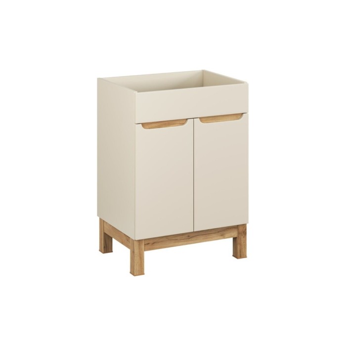 Insieme ERMANO cashmere 60cm: mobile sotto lavabo + piano per lavabo bisellato + lavabo da appoggio bianco