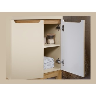 Insieme ERMANO cashmere 60cm: mobile sotto lavabo + piano per lavabo bisellato + lavabo da appoggio bianco