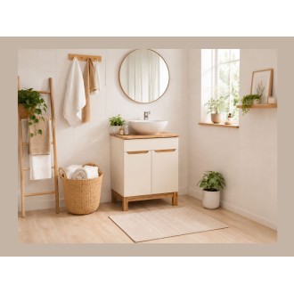 Insieme ERMANO cashmere 60cm: mobile sotto lavabo + piano per lavabo bisellato + lavabo da appoggio bianco