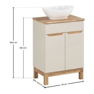 Insieme ERMANO cashmere 60cm: mobile sotto lavabo + piano per lavabo bisellato + lavabo da appoggio bianco