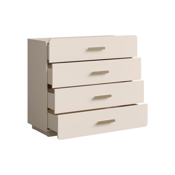 Kommode mit 4 Schubladen AMALIE – Farbe Sandbeige – L100 x H93 x P42 cm – Elegante Ausführung und sanfte Formen