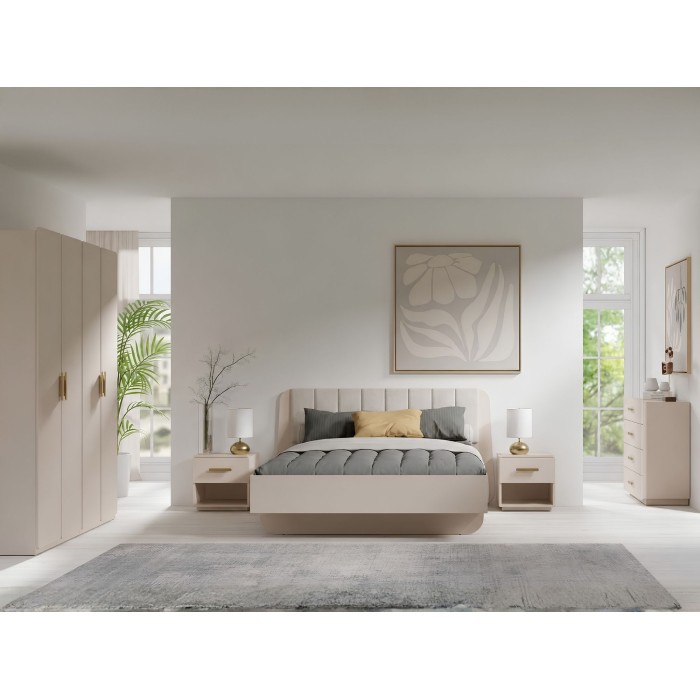 Kommode mit 4 Schubladen AMALIE – Farbe Sandbeige – L100 x H93 x P42 cm – Elegante Ausführung und sanfte Formen