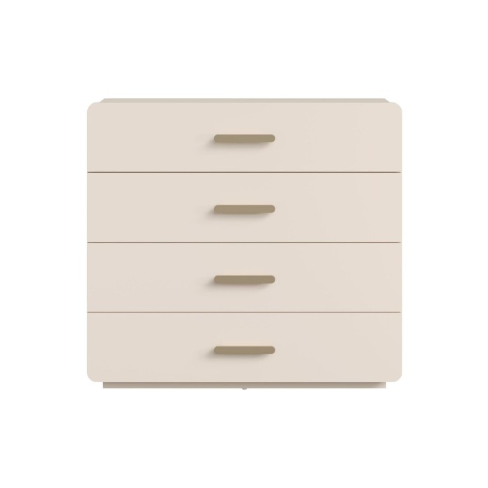 Kommode mit 4 Schubladen AMALIE – Farbe Sandbeige – L100 x H93 x P42 cm – Elegante Ausführung und sanfte Formen