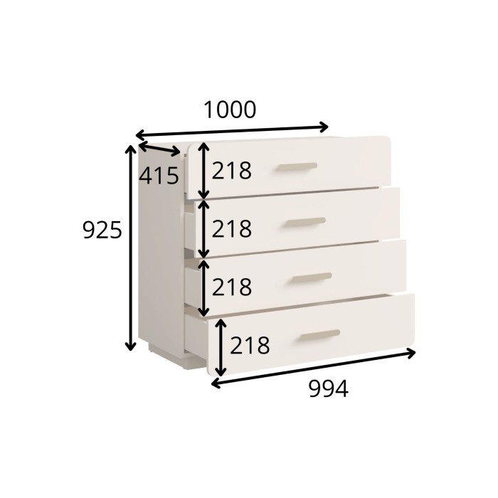 Kommode mit 4 Schubladen AMALIE – Farbe Sandbeige – L100 x H93 x P42 cm – Elegante Ausführung und sanfte Formen