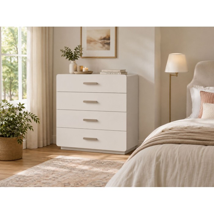 Kommode mit 4 Schubladen AMALIE – Farbe Sandbeige – L100 x H93 x P42 cm – Elegante Ausführung und sanfte Formen