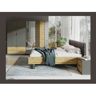 Design volwassenenbed 160x200 - Lattenbodem inbegrepen - Collectie IZO. Kleur eiken en antracietgrijs.