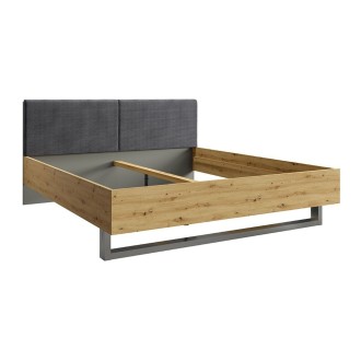 Design volwassenenbed 160x200 - Lattenbodem inbegrepen - Collectie IZO. Kleur eiken en antracietgrijs.