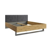 Design volwassenenbed 160x200 - Lattenbodem inbegrepen - Collectie IZO. Kleur eiken en antracietgrijs.