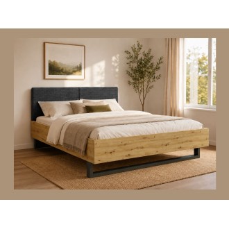 Erwachsenenbett Design 160x200 - Lattenrost inklusive - Kollektion IZO. Farbe Eiche und anthrazitgrau.