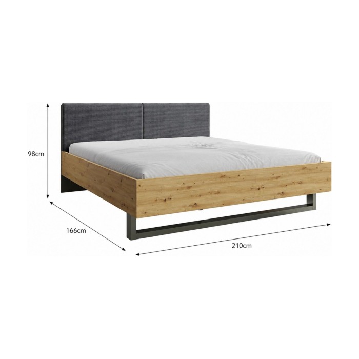 Erwachsenenbett Design 160x200 - Lattenrost inklusive - Kollektion IZO. Farbe Eiche und anthrazitgrau.