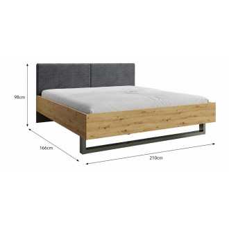 Design volwassenenbed 160x200 - Lattenbodem inbegrepen - Collectie IZO. Kleur eiken en antracietgrijs.