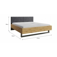 Erwachsenenbett Design 160x200 - Lattenrost inklusive - Kollektion IZO. Farbe Eiche und anthrazitgrau.