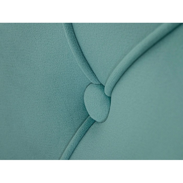 Zoom sur un détail de la chaise REGINA bleu turquoise et dorée avec tête de lion