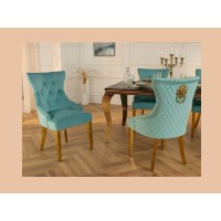 Lot de 2 chaises REGINA bleu turquoise en velours capitonné – Tête de lion et pieds dorés
