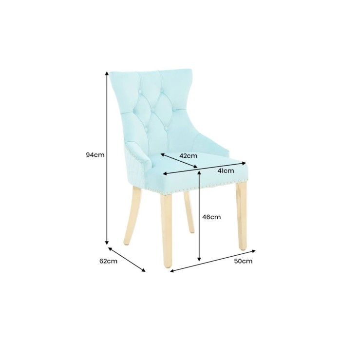 Lot de 2 chaises REGINA bleu turquoise en velours capitonné – Tête de lion et pieds dorés