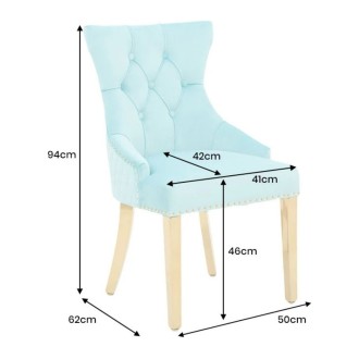 Chaise REGINA bleu turquoise et dorée avec tête de lion dimensions