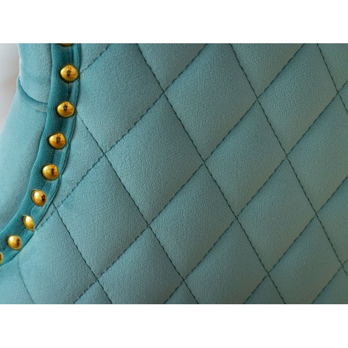 Lot de 2 chaises REGINA bleu turquoise en velours capitonné – Tête de lion et pieds dorés