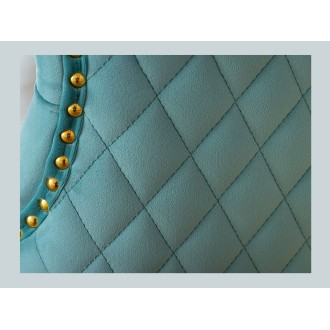 Lot de 2 chaises REGINA bleu turquoise en velours capitonné – Tête de lion et pieds dorés