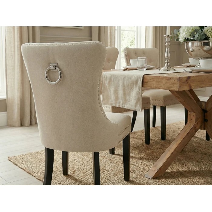 Chaise REGINA beige et marron foncé vue de dos rapprochée