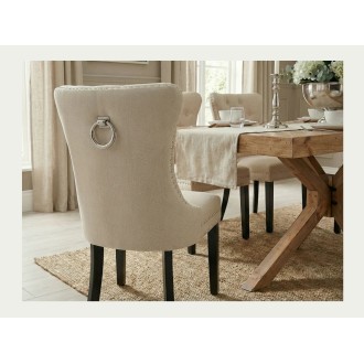 Chaise REGINA beige et marron foncé vue de dos rapprochée