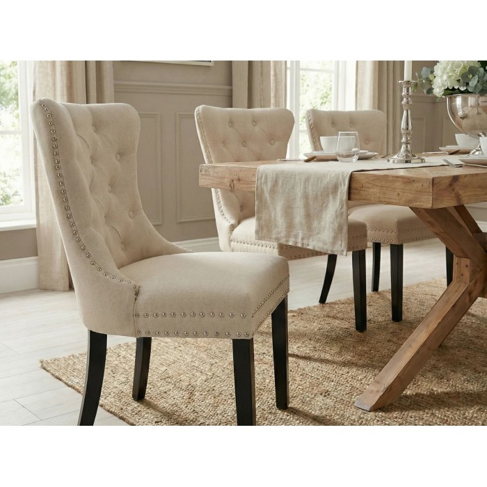 Chaise REGINA beige et marron foncé vue de côté