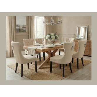 Chaise REGINA beige et marron foncé vu de dos en situation