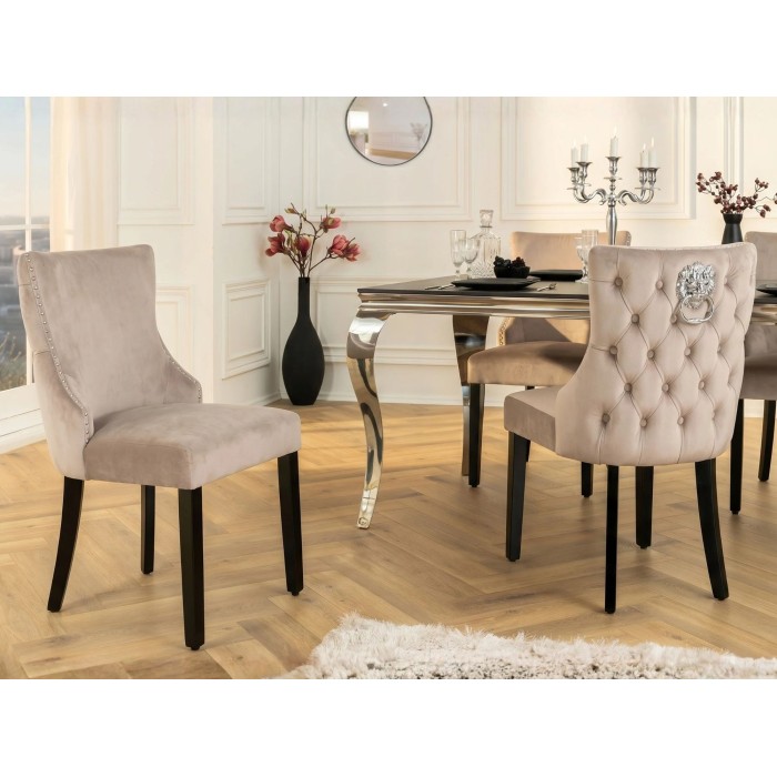 Chaise REGINA cappuccino et noire vue de côté