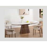 Table LUMEA en bois de noyer et plateau effet marbre blanc mise en situation