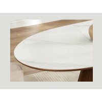 LUMEA uitschuifbare 160–200 cm – Hedendaagse tafel in wit marmer effect keramiek en walnoot
