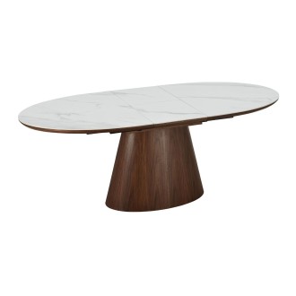 Table LUMEA en bois de noyer et plateau effet marbre blanc