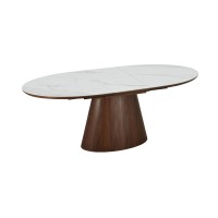 LUMEA uitschuifbare 160–200 cm – Hedendaagse tafel in wit marmer effect keramiek en walnoot