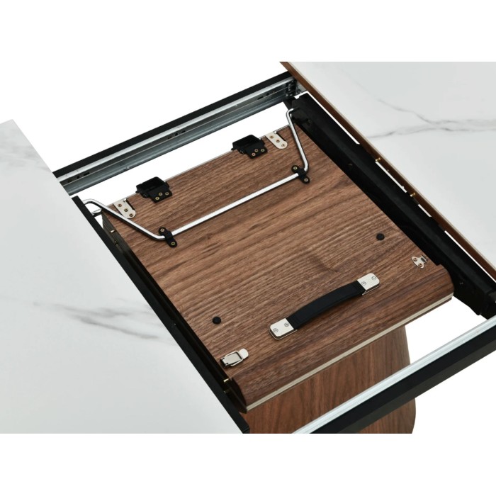LUMEA uitschuifbare 160–200 cm – Hedendaagse tafel in wit marmer effect keramiek en walnoot