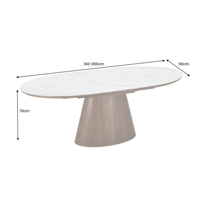 Dimensions de la table LUMEA en bois de noyer et plateau effet marbre blanc