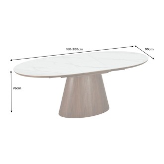 Table LUMEA extensible 160–200 cm – Mesa contemporánea de cerámica efecto mármol blanco y nogal