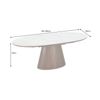 Dimensions de la table LUMEA en bois de noyer et plateau effet marbre blanc