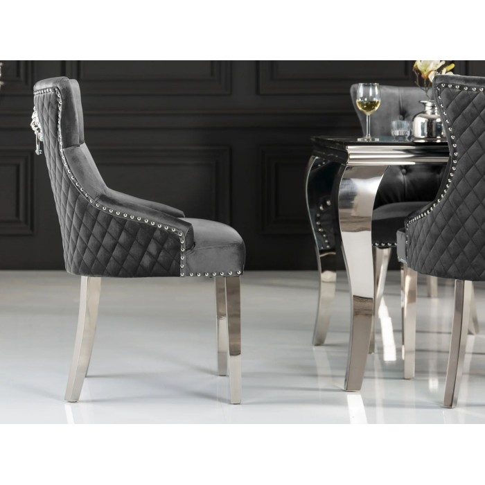 Chaise REGINA grise et argentée vue de côté