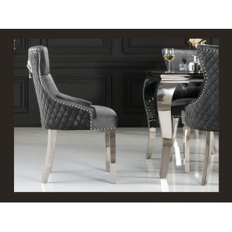 Chaise REGINA grise et argentée vue de côté