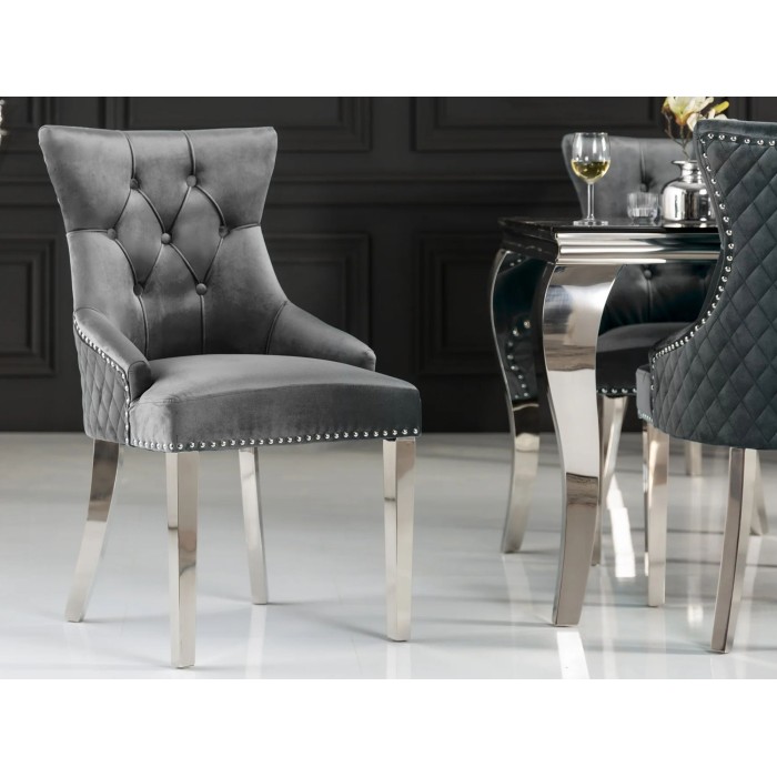 Chaise REGINA grise et argentée vue de face